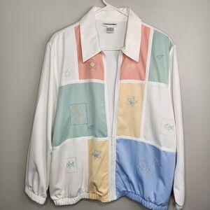 Alfred Dunner VTG Pastell Patchwork Jacket Beach Theme Size 18 Easter Spring 90s